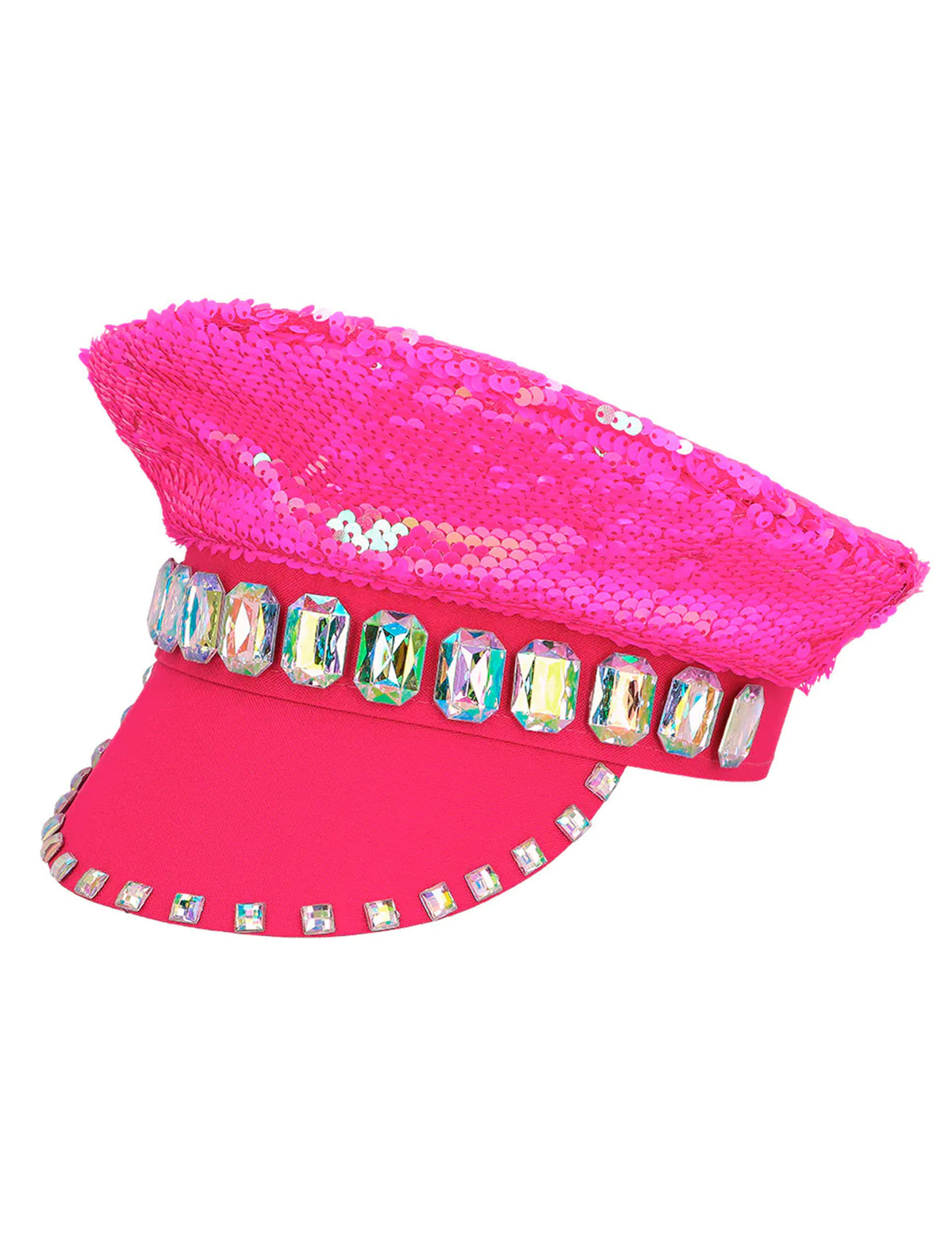 Casquette à sequins réversibles pour adulte rose fluo avec bijoux