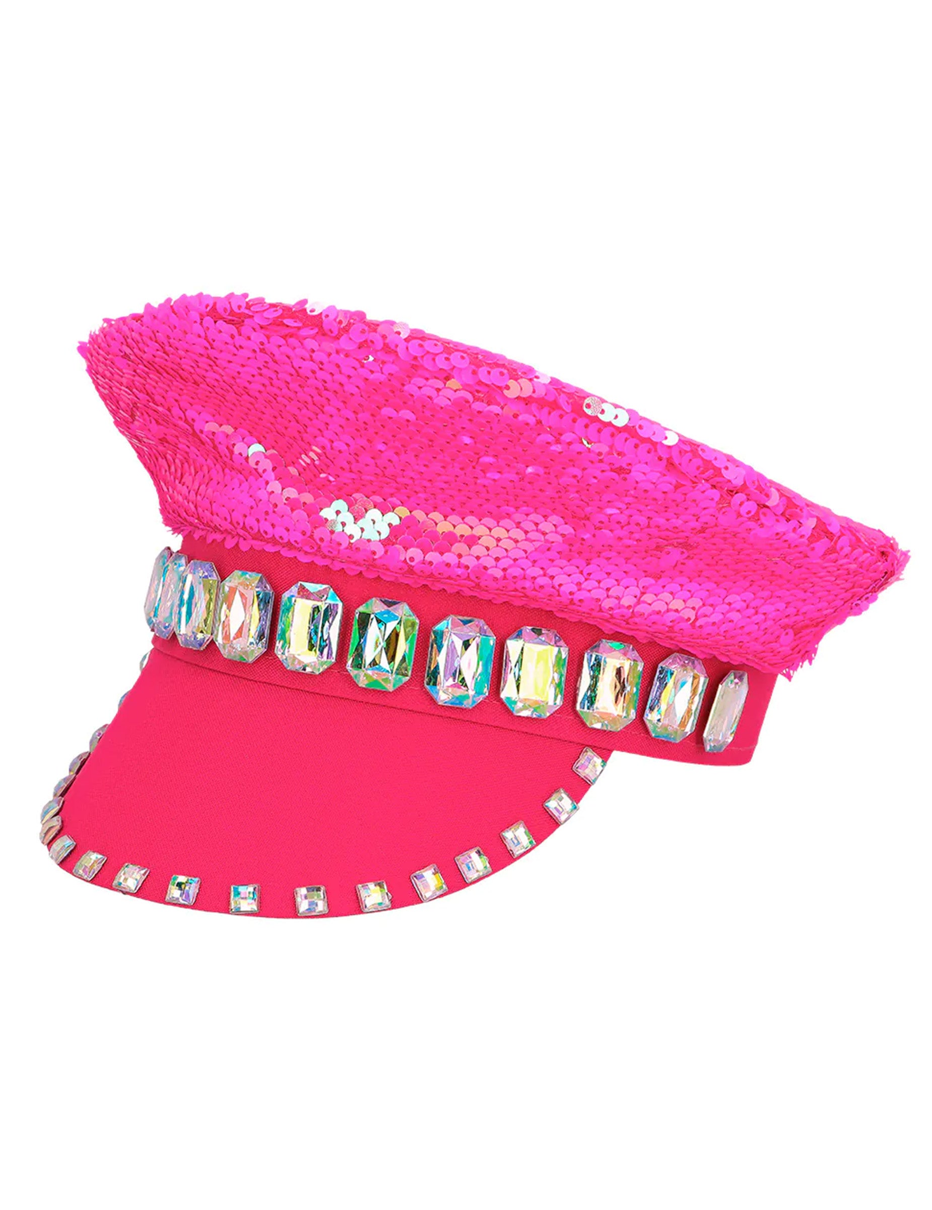 Vue de profil de la casquette à sequins réversibles pour adulte rose fluo