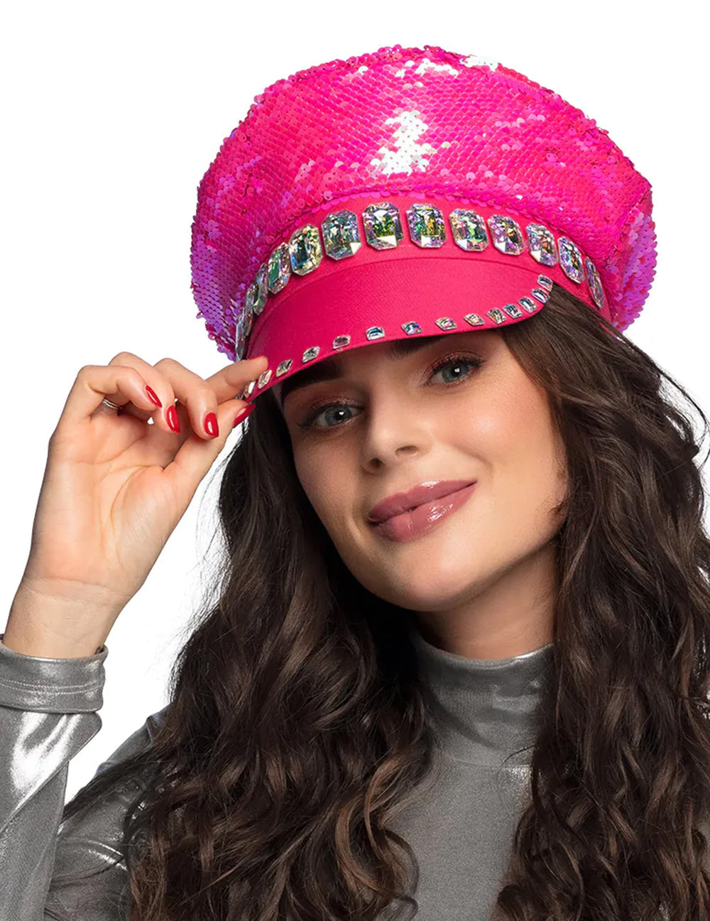 Vue de face de la casquette à sequins réversibles pour adulte