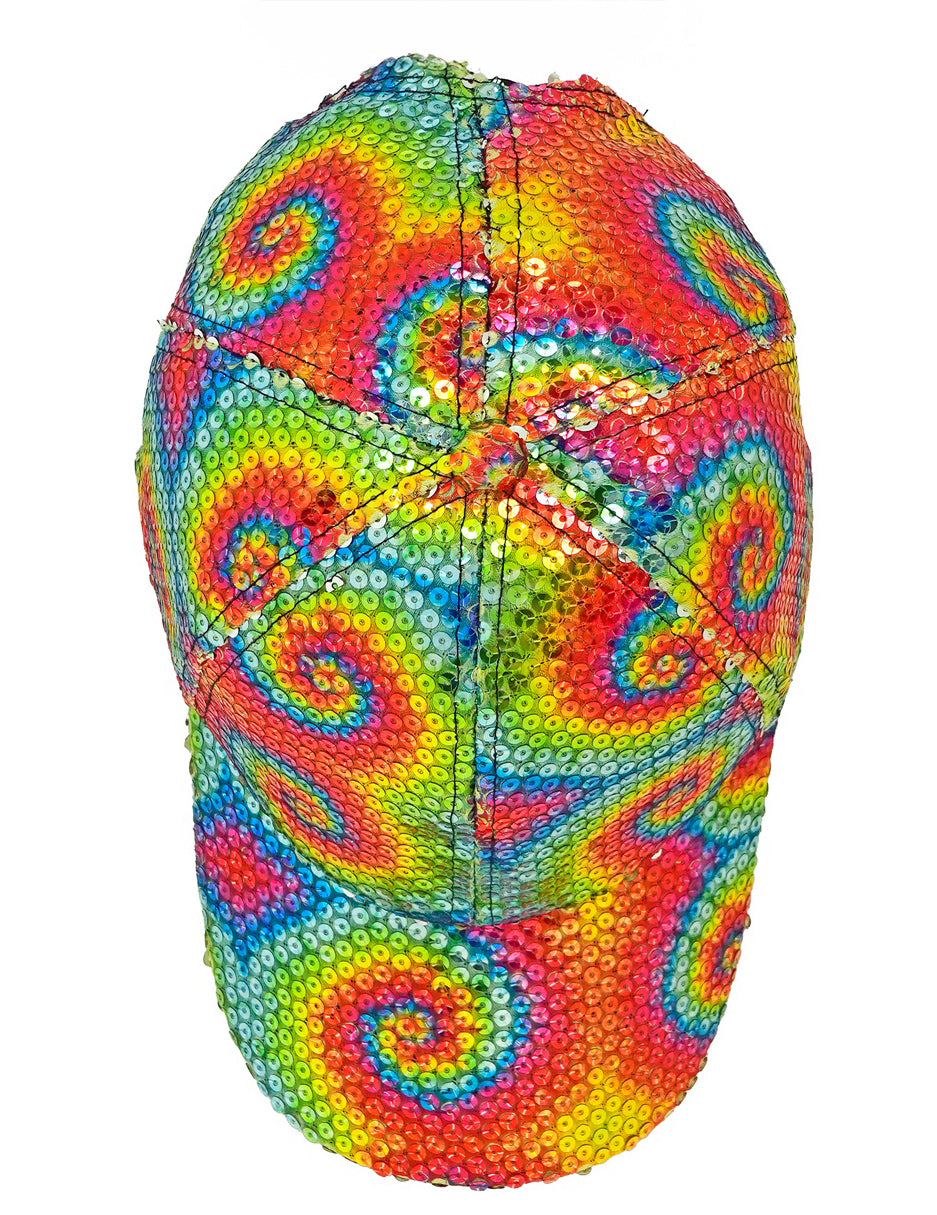 Vue de dessus de la casquette à sequins tie and dye