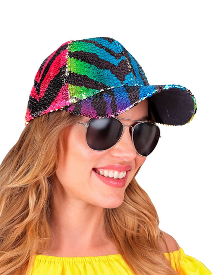 Čepice pro dospělé s vícebarevnými flitry a tygřím vzorem