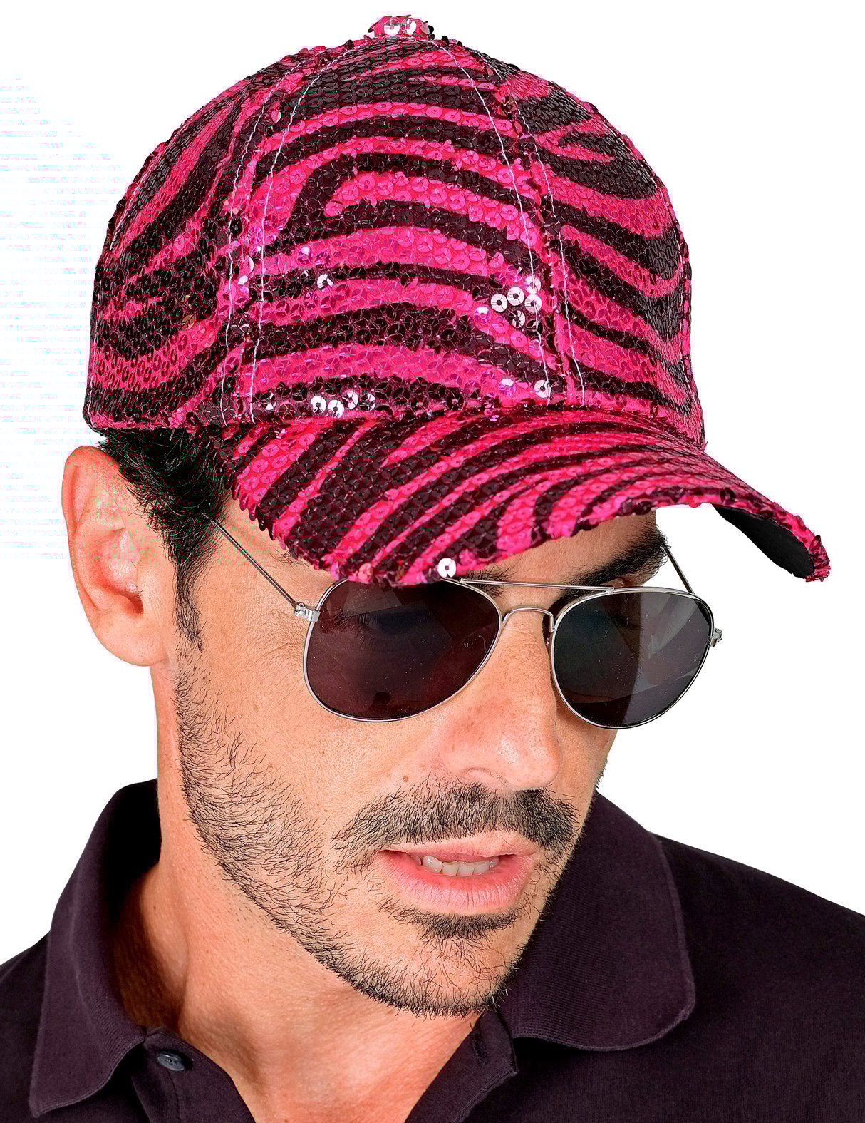 Růžová flitrovaná čepice pro dospělé s tygřím vzorem