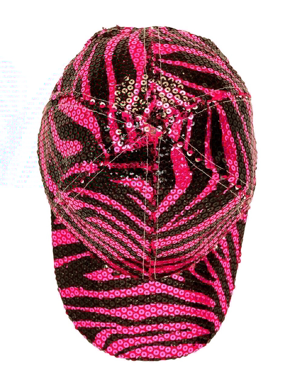 Růžová flitrovaná čepice pro dospělé s tygřím vzorem