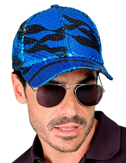 Dospělácká modrá flitrovaná čepice s vlnami