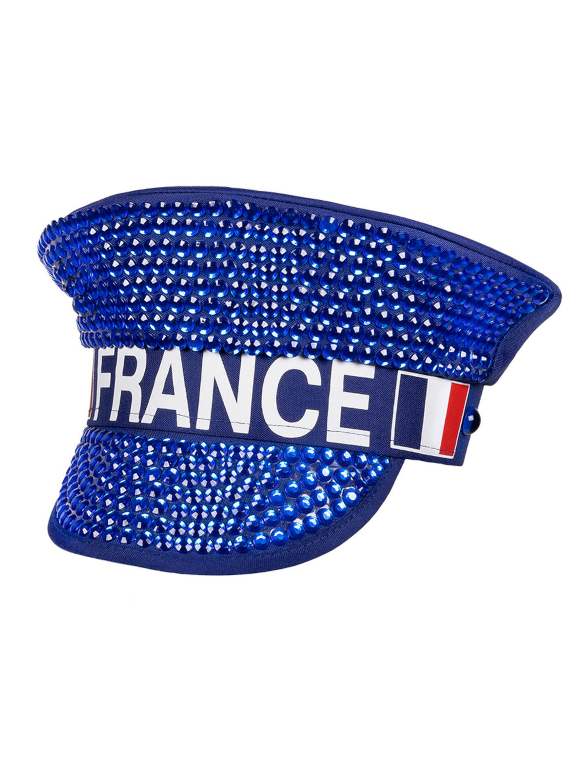 Vue de profil de la casquette à strass France