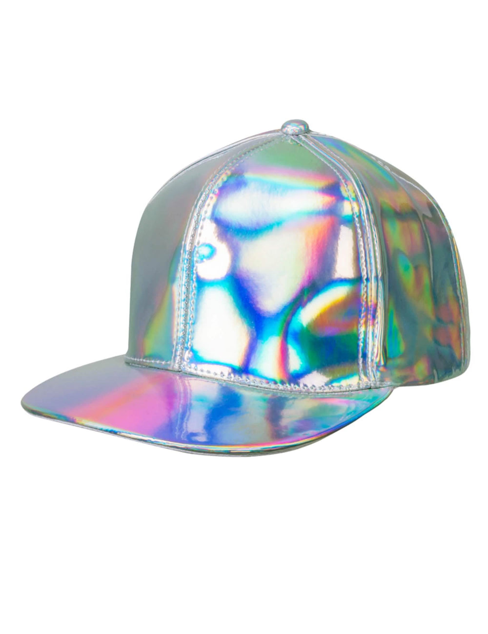 Boční pohled na stříbrnou iridescentní čepici