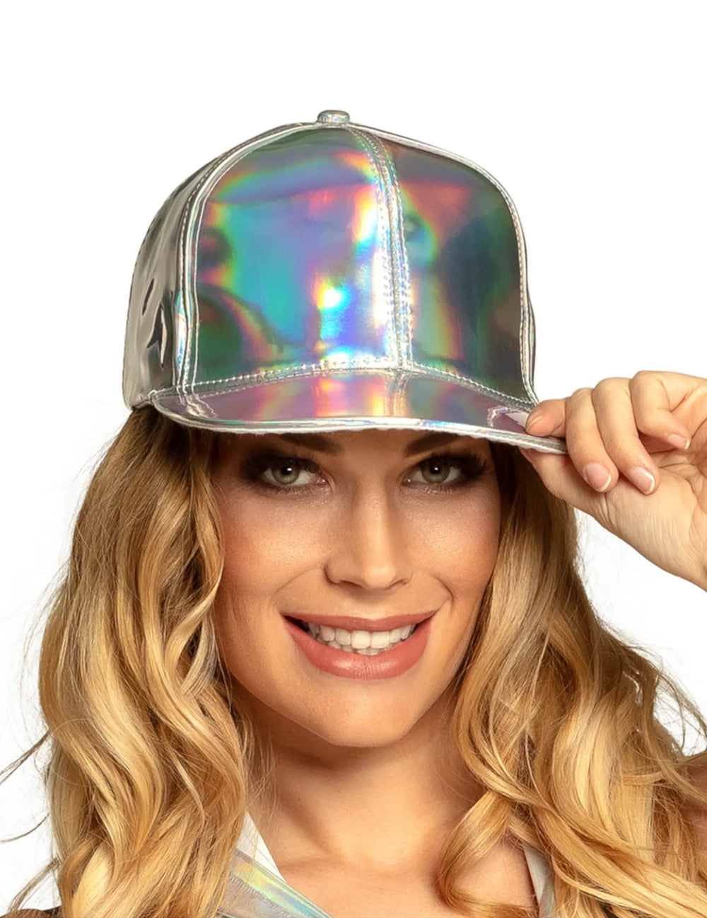 Stříbrná iridescentní čepice pro dospělý s holografickými odlesky