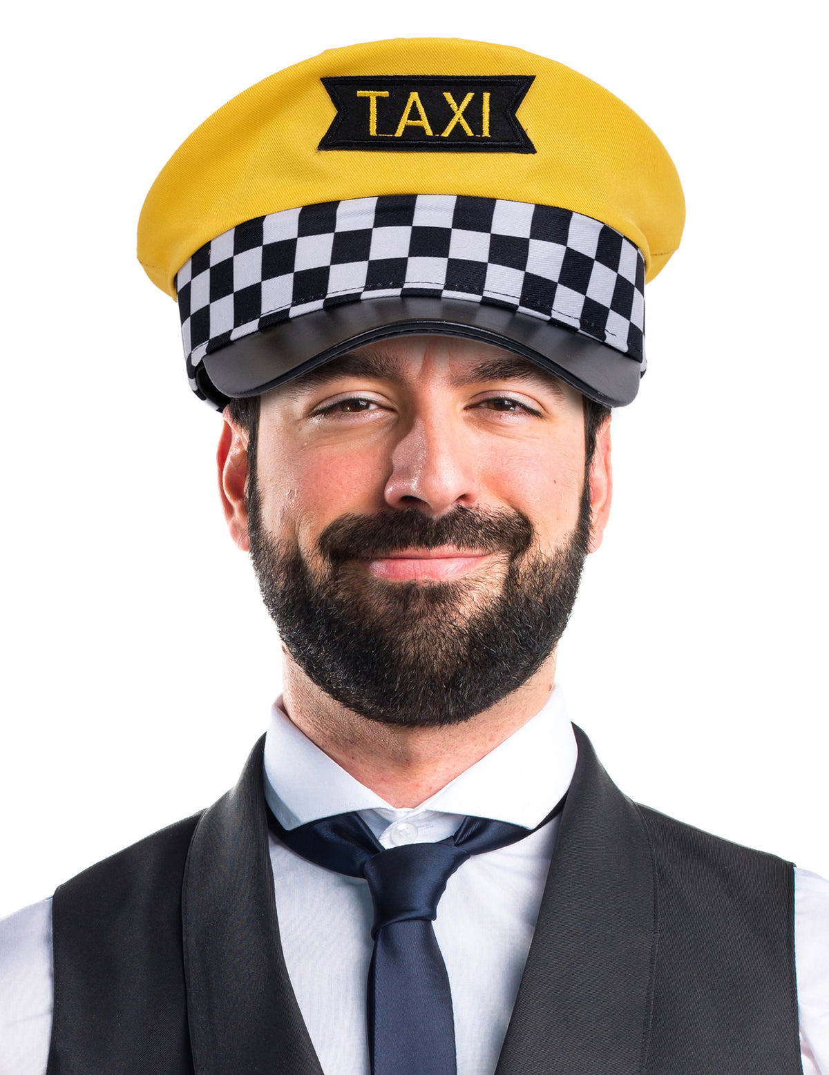 Casquette chauffeur de taxi pour adulte jaune à damier noir et blanc