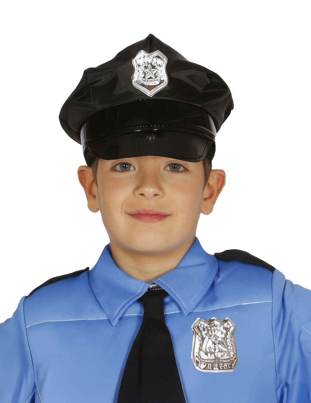 Černá policejní kšiltovka pro dítě se stříbrná odznakem