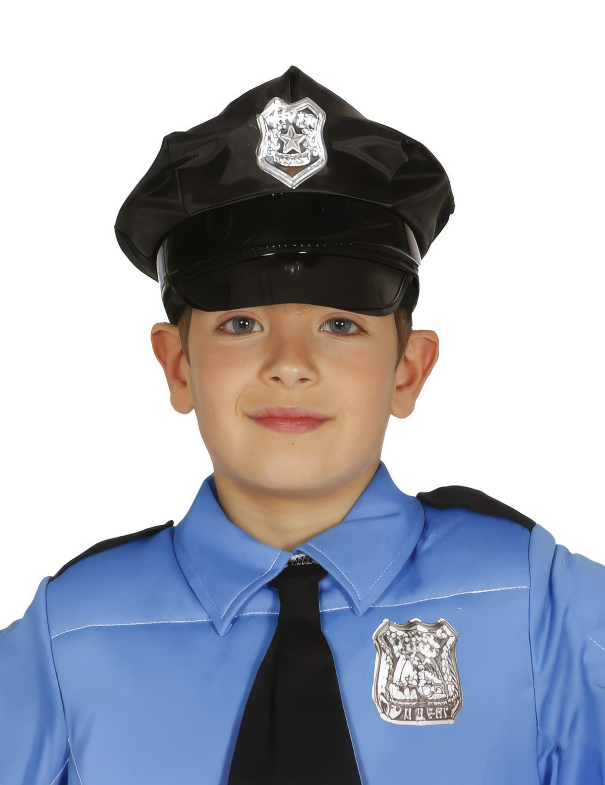 Černá policejní kšiltovka pro dítě se stříbrná odznakem