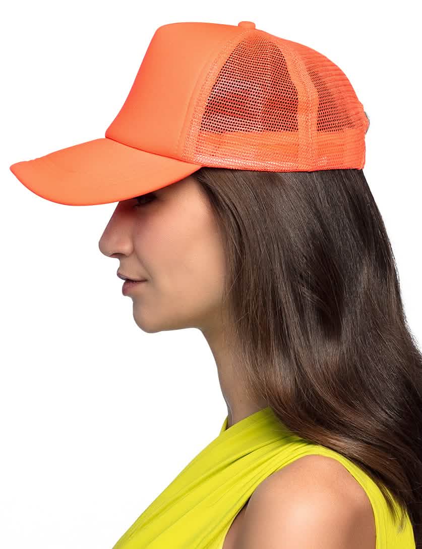 Vue de profil de la casquette orange fluo pour adulte