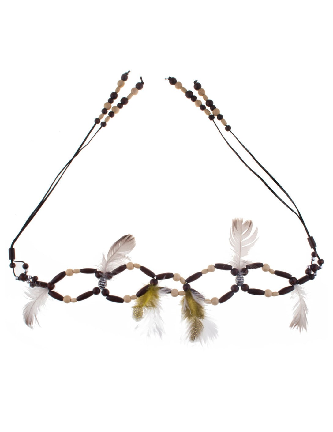 Ceinture indienne pour adulte marron avec perles et plumes