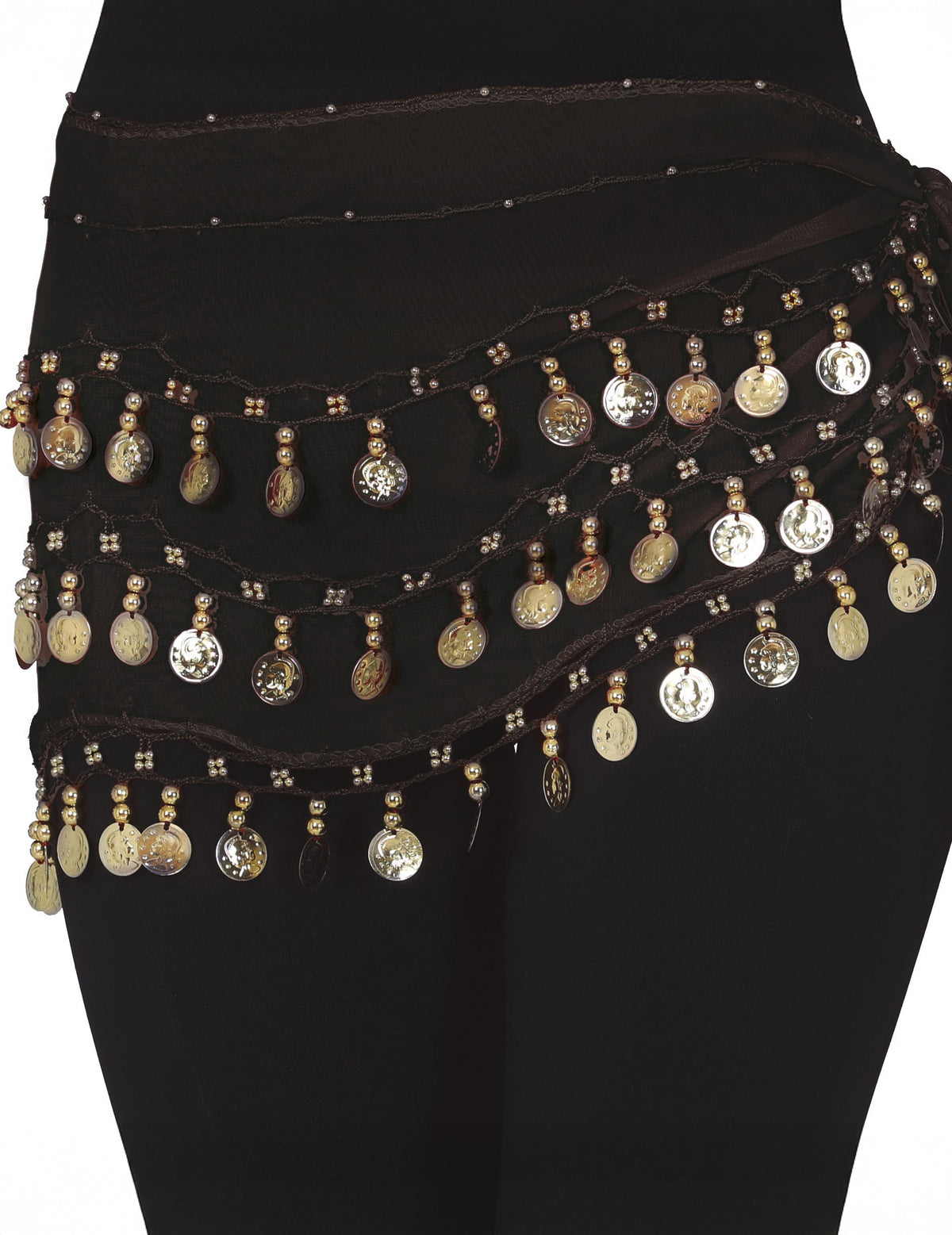 Ceinture orientale pour femme noire à piécettes dorées