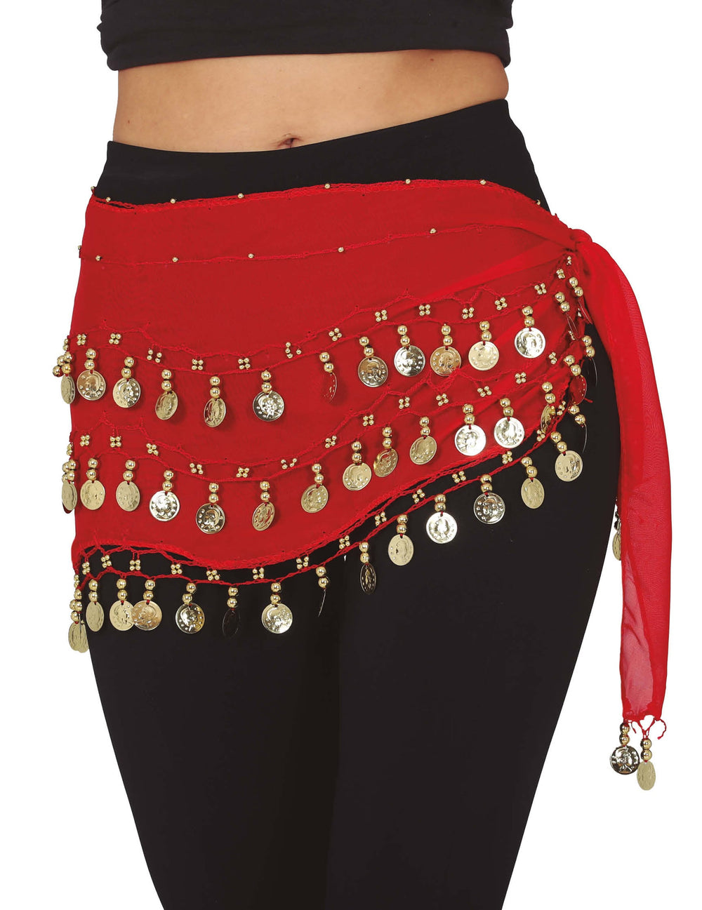 Ceinture orientale pour femme rouge à piécettes dorées