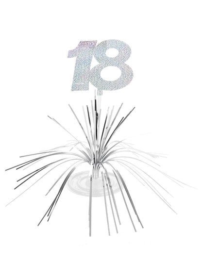 Centre de table 18 ans pour anniversaire argenté et holographique