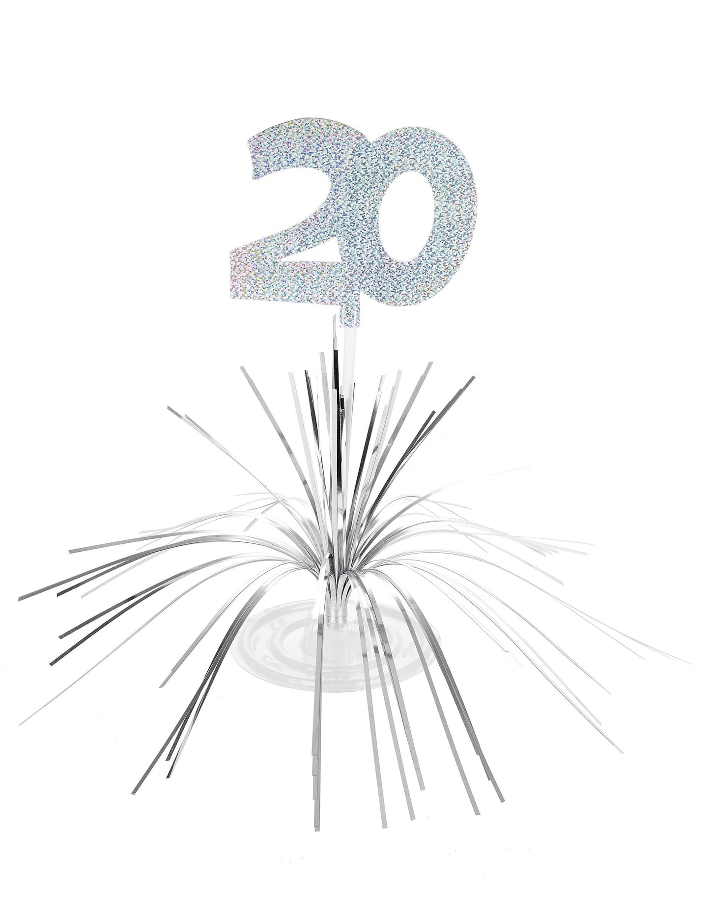 Centre de table 20 ans pour anniversaire argenté scintillant