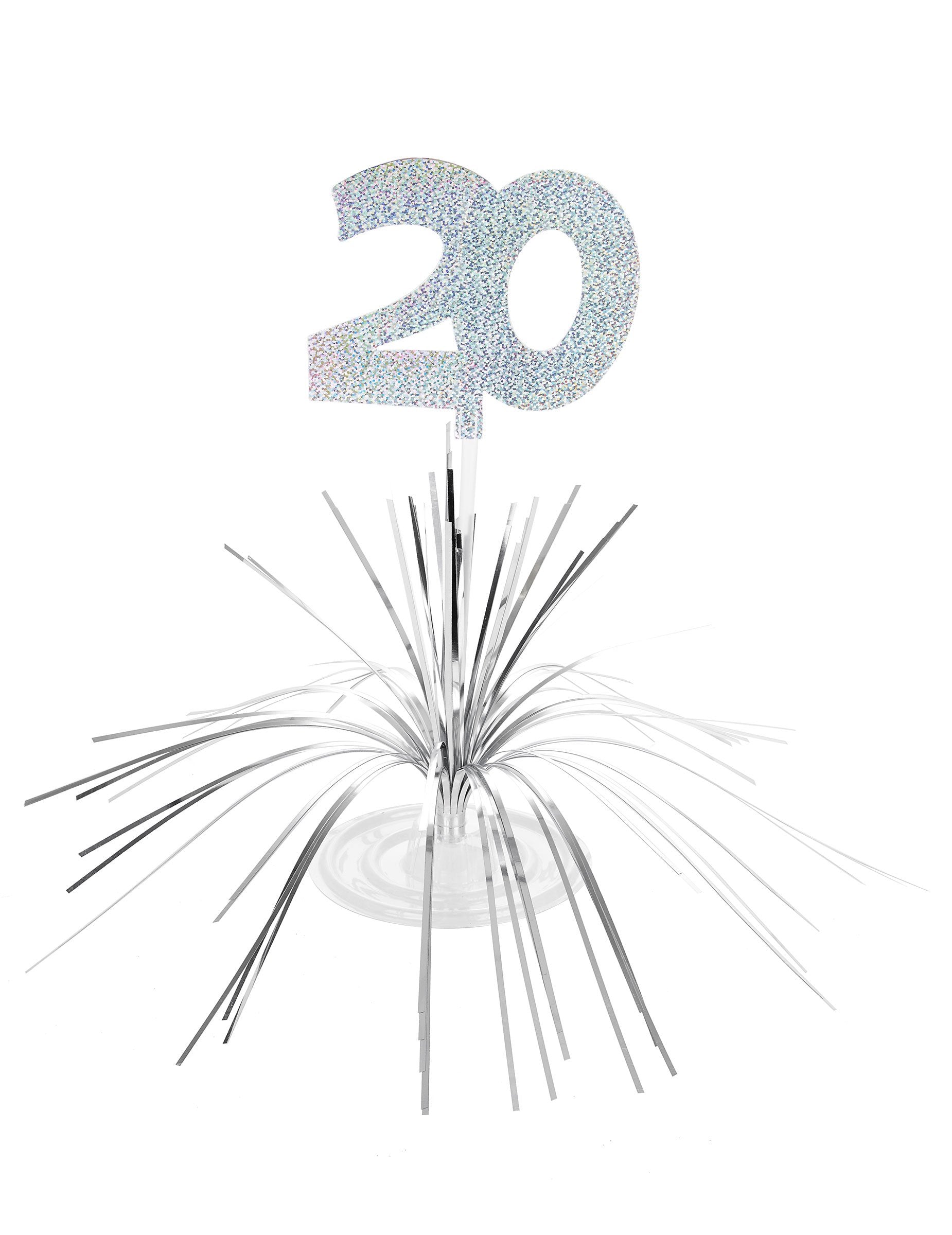 Centre de table 20 ans pour anniversaire argenté scintillant
