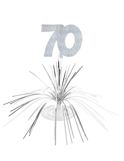 Centre de table 70 ans pour anniversaire argenté holographique
