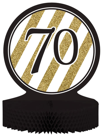 Středový papírový dekor s voštinovým vzorem 70 let černý a zlatý 23 x 30 cm 