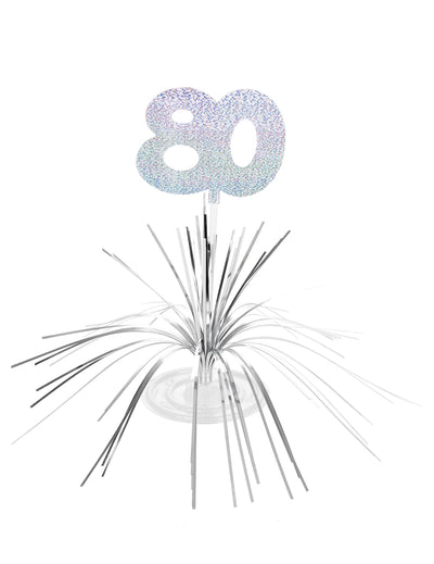 Centre de table 80 ans pour anniversaire argenté scintillant