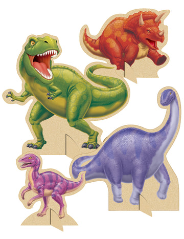 4 středové dekorace na stůl k narozeninám Dinosauři 18 a 30 cm 