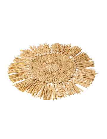 Středový dekorativní prvek Bali z kulatého rafie 36 cm s třásněmi 