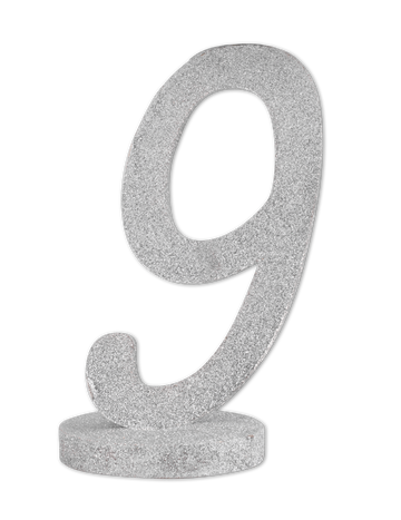 Středový díl číslo 9 stříbrné třpytivé dřevo 20 cm narozeniny