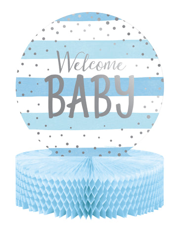 Modrobílý voštinový papírový středový díl uvítací miminko 23 x 30,5 cm