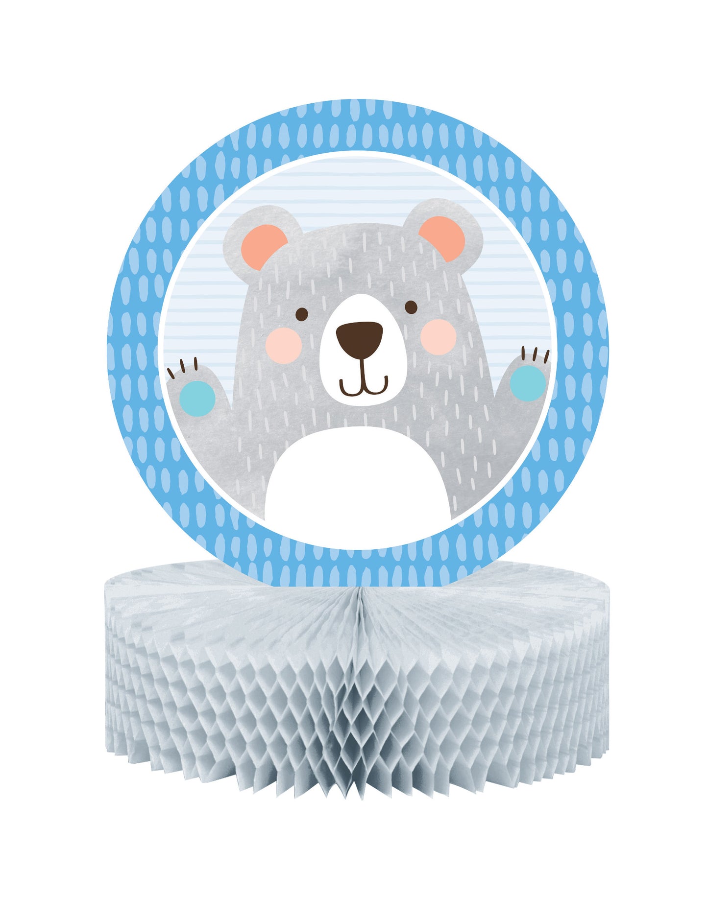 Malý středový díl z voštinového papíru s šedým medvědem 30,5 x 22,8 cm pro miminko