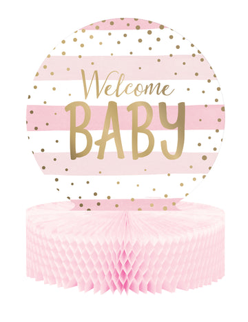Vítejte dítě růžové a bílé voštinové papírové středobod