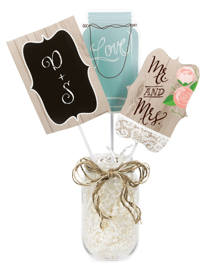 3 ks středových dekorací na stůl pan a paní, tabule k personalizaci 