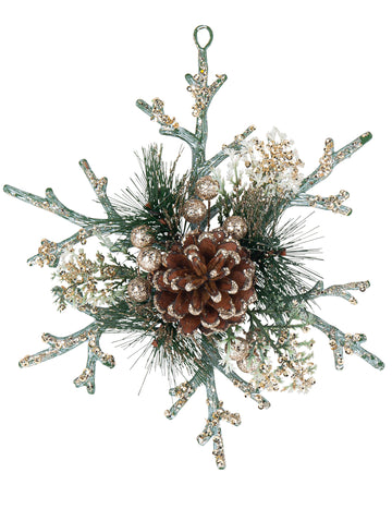 Středový dekorace přírodní s třpytkami v barvě šampaňského 19,5 cm 