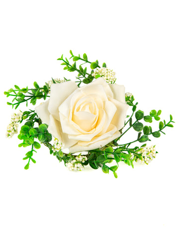 Středový prvek v barvě slonoviny růžové a listí 18 cm