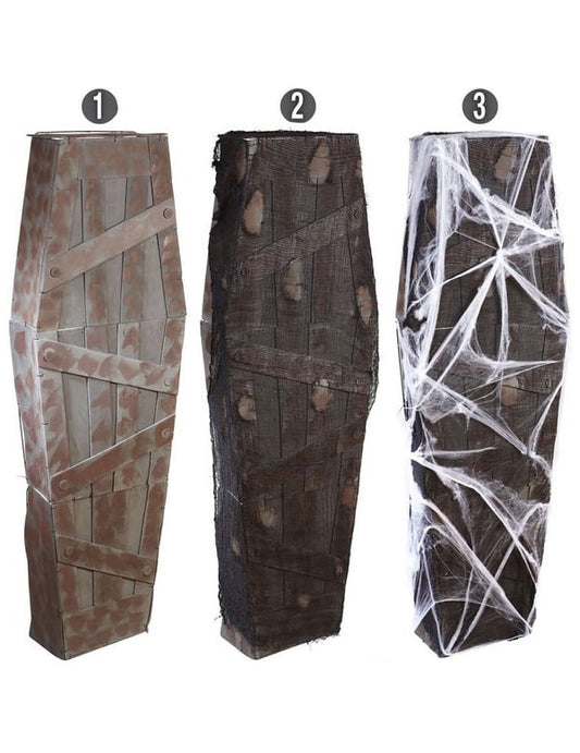 Cercueil Halloween pour décoration marron et noir avec toiles d'araignée