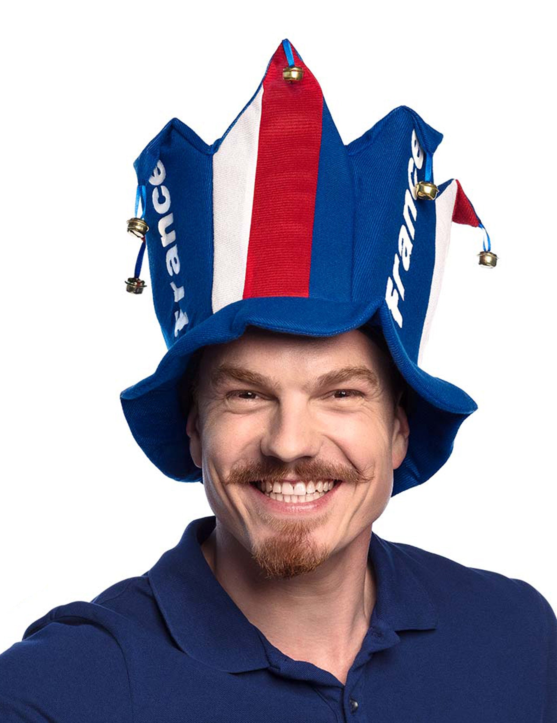 Klobouk s rolničkou pro dospělé trikolóra modrá bílá červená