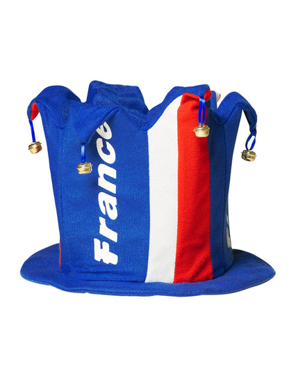 Boční pohled na klobouk s rolničkou s nápisem Francie