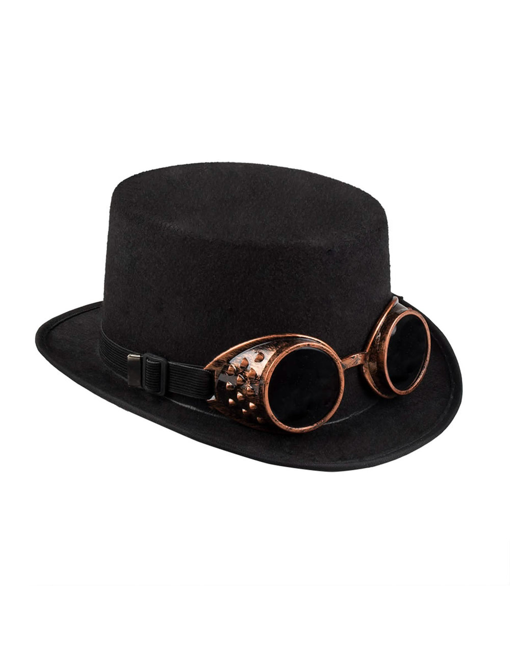 Pohled na klobouk s brýlemi Steampunk z tříčtvrtečního úhlu