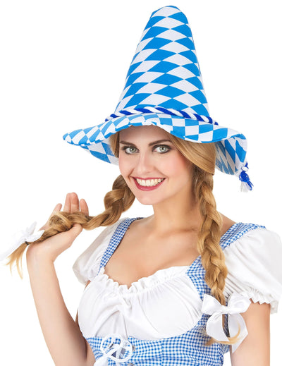 Chapeau bavarois pour adulte bleu et blanc à losanges