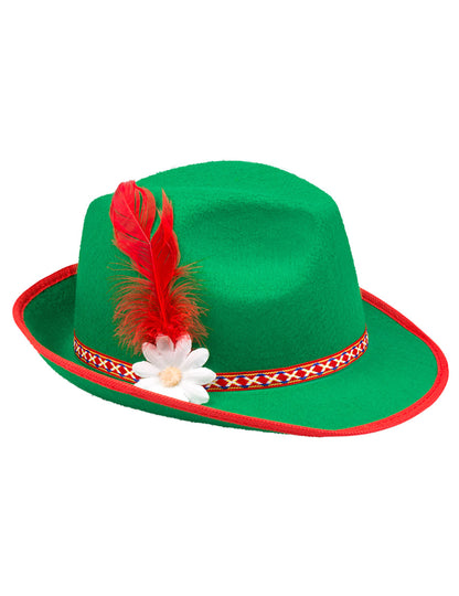 Vue de profil du chapeau bavarois à plume pour adulte