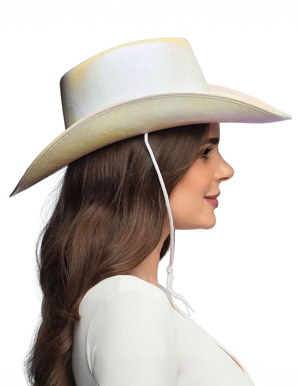 Vue de profil du chapeau de cowboy iridescent pour adulte