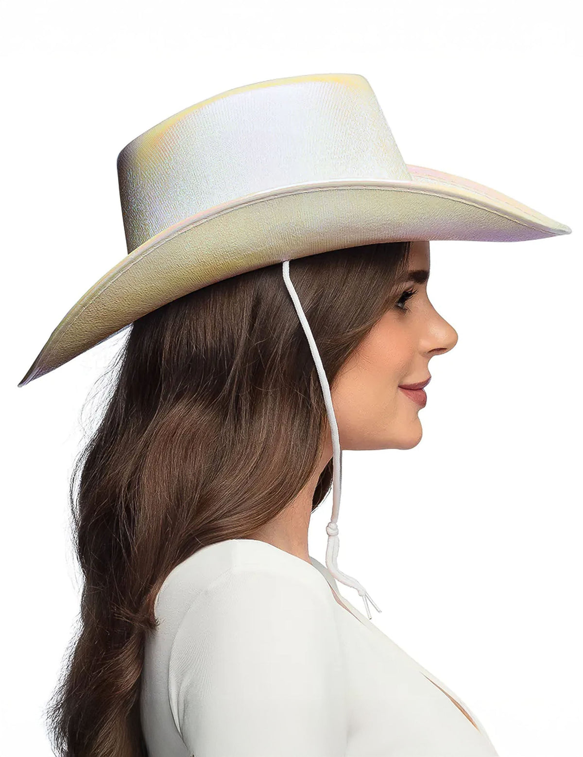 Vue de profil du chapeau de cowboy iridescent pour adulte
