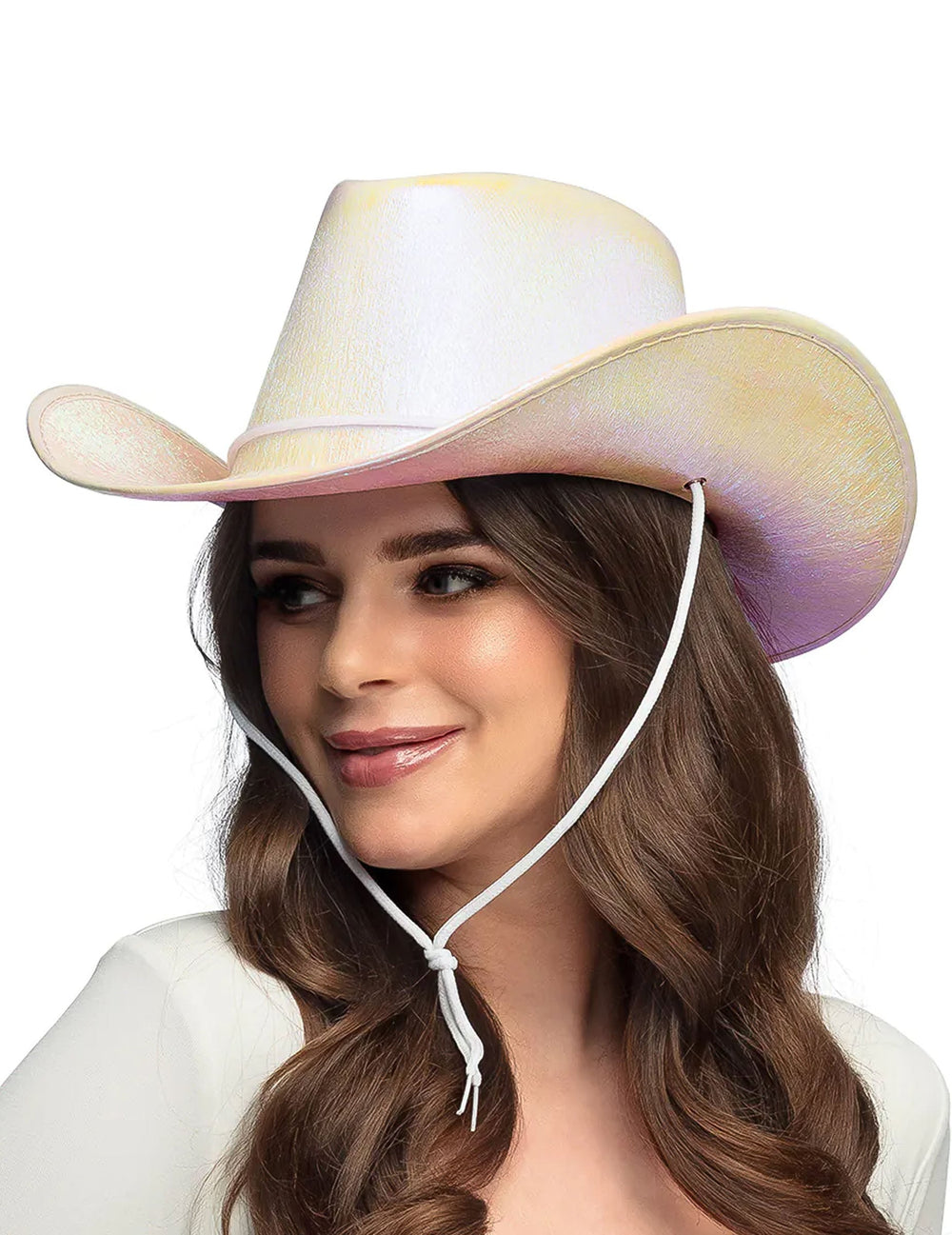 Chapeau de cowboy iridescent pour adulte blanc à reflets nacrés