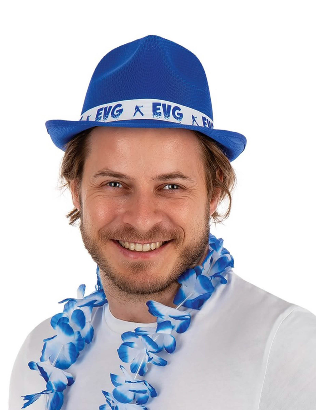 Modrá dospělý čepice na rozlučku se svobodou s potištěnou bílá stuhou
