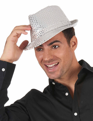 Chapeau borsalino à sequins pour adulte argent