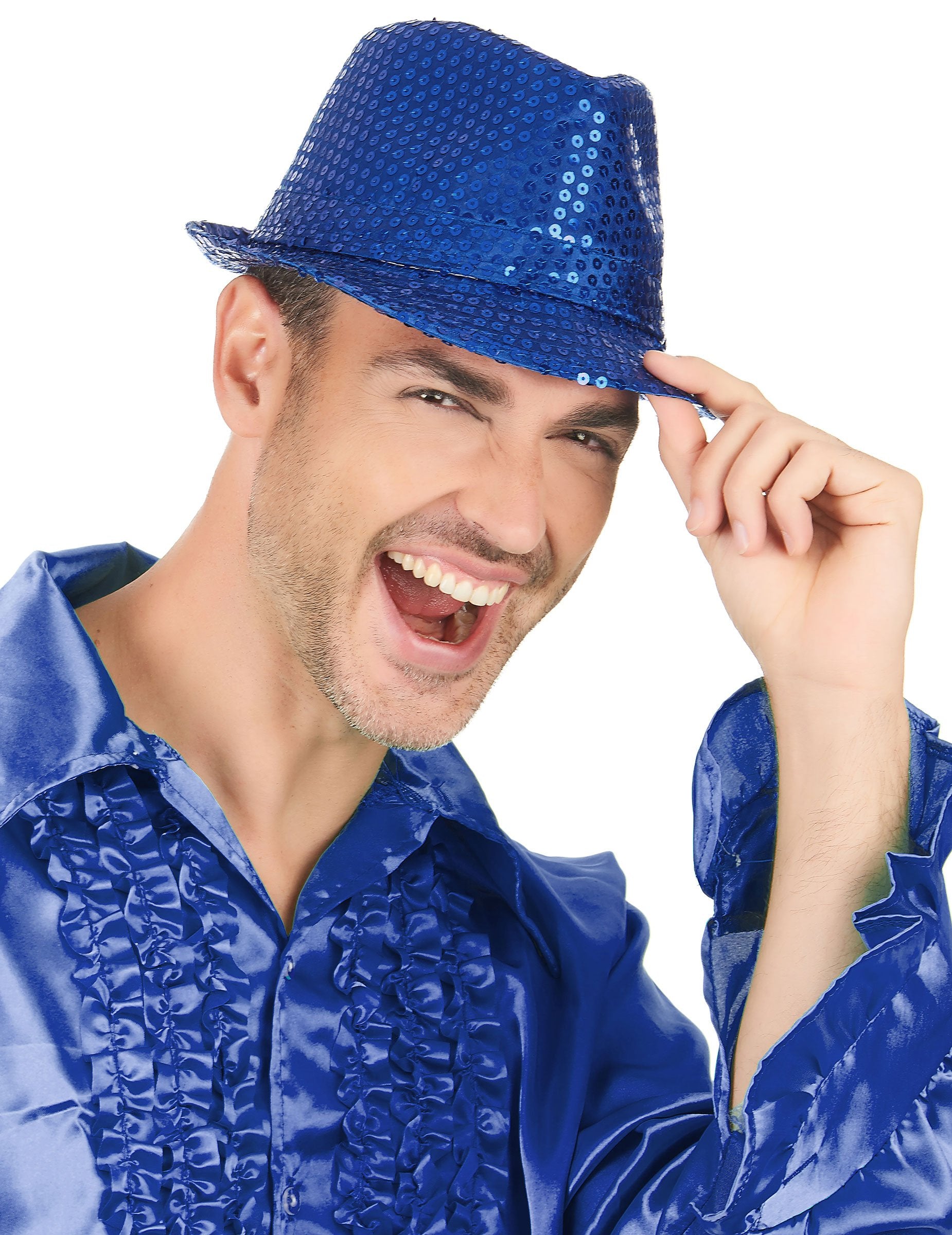 Chapeau borsalino à sequins pour adulte bleu foncé