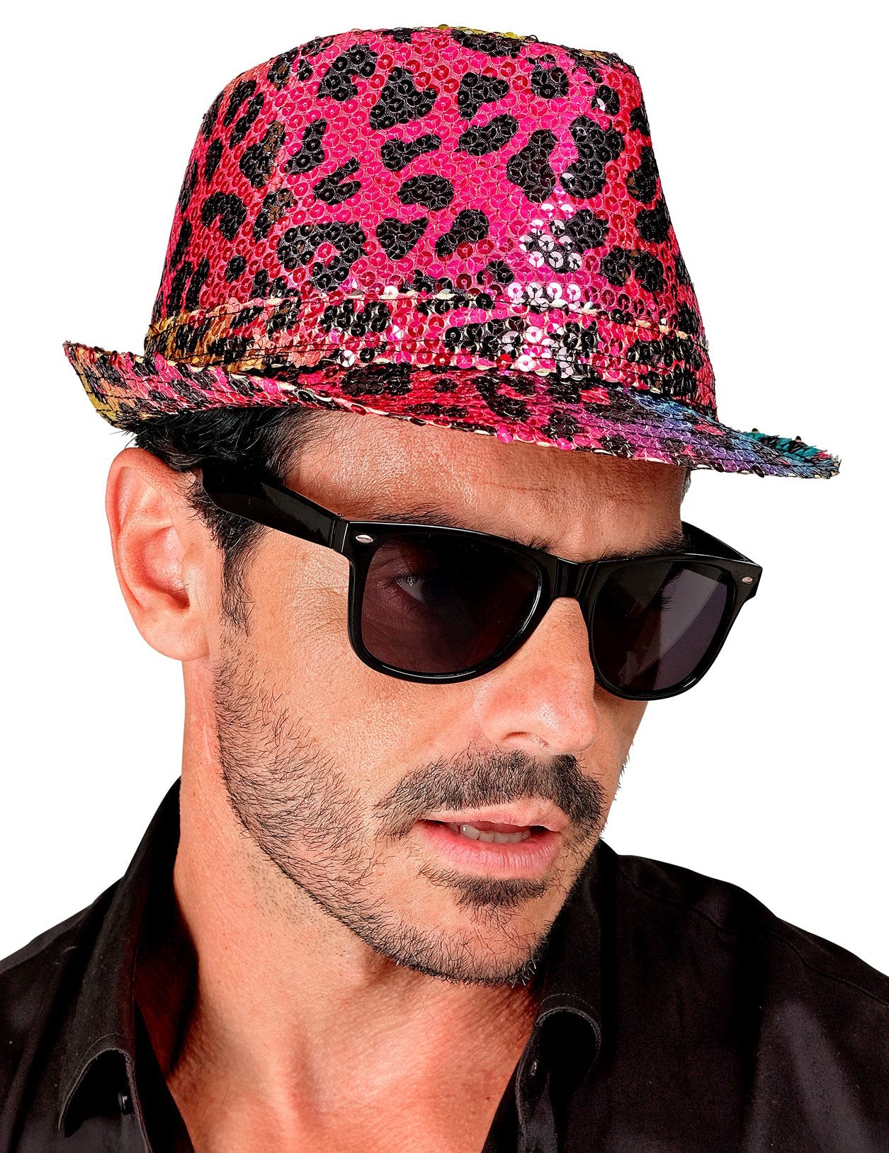 Dospělý vícebarevný leopardí flitrovaný klobouk Borsalino