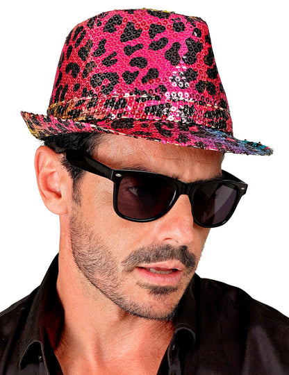 Dospělý vícebarevný leopardí flitrovaný klobouk Borsalino