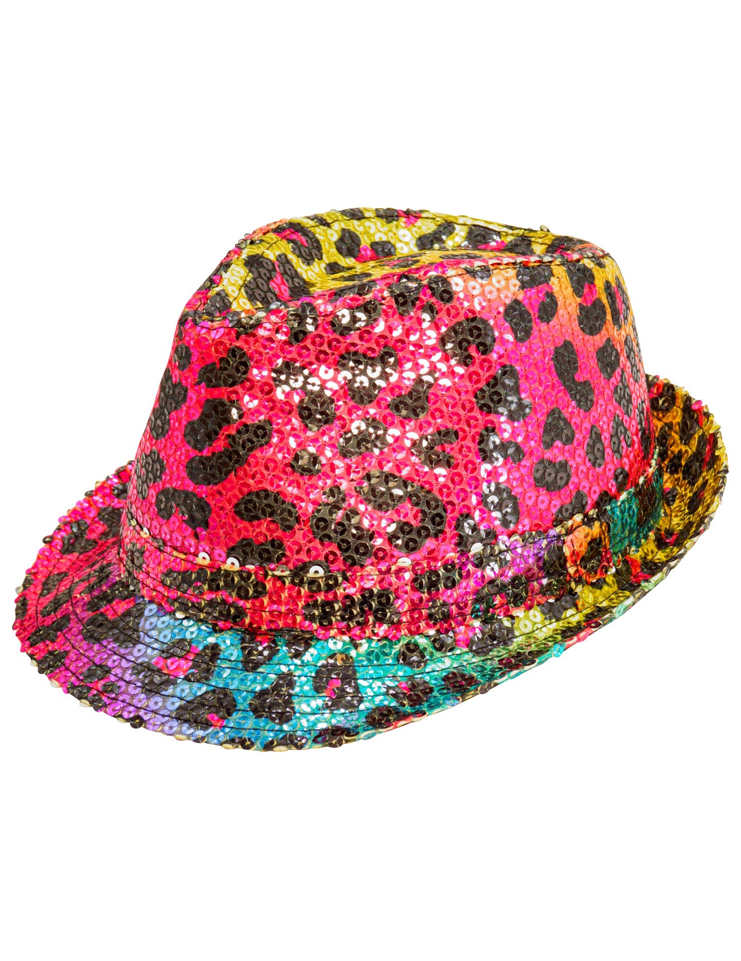 Dospělý vícebarevný leopardí flitrovaný klobouk Borsalino