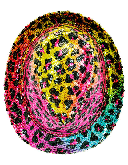 Dospělý vícebarevný leopardí flitrovaný klobouk Borsalino