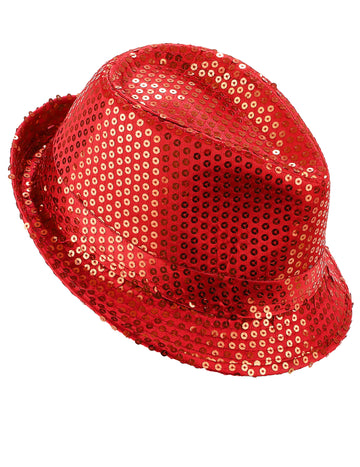 Červený flitrovaný klobouk Borsalino pro dospělé